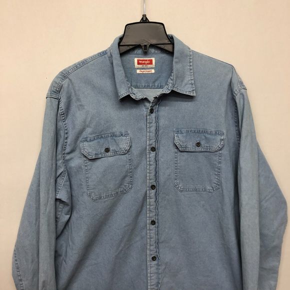 Wrangler Men Flex For Comfort Button Blue Denim Shirt Size Extra Large B219 -21 - Picture 10 of 14